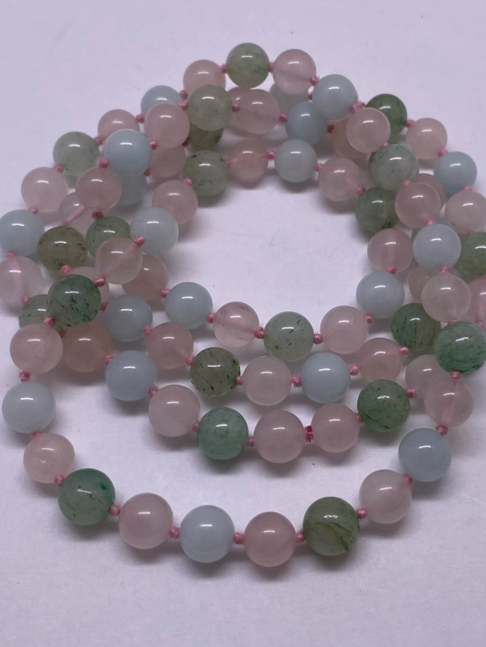 Multicolor Quartz Gemstone Beaded Necklace - Pink, Green & Blue
